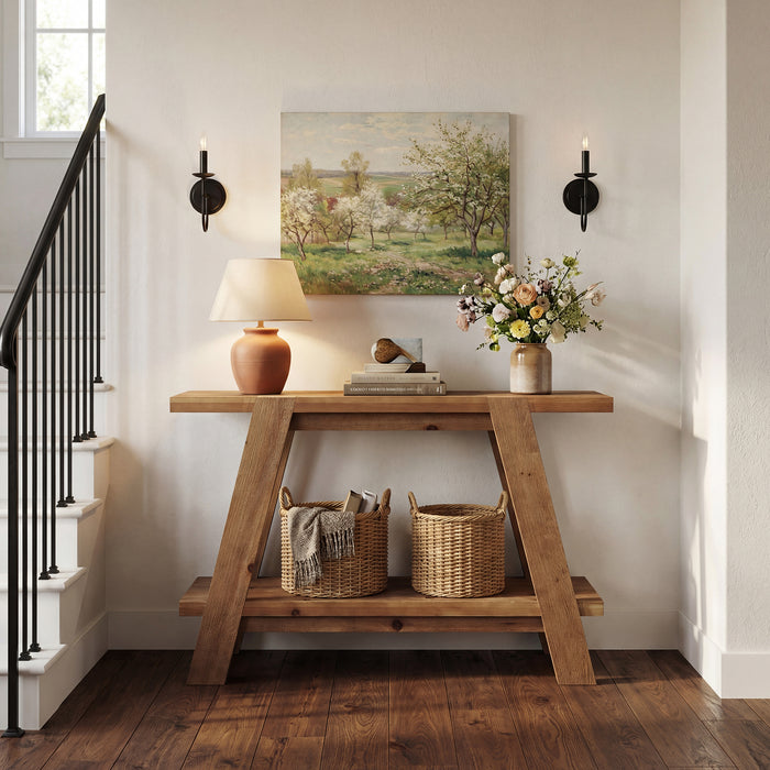 Tribesigns 43.3-Inch Solid Wood Console Table with 2-Tier Storage, Narrow Hallway Table for Entryway