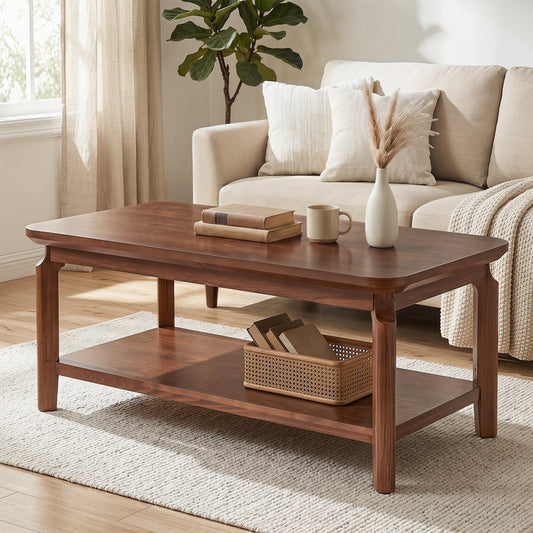 Tribesigns 47-Inch Coffee Table with Open Shelf, Rounded-Corner Center Table for Living Room
