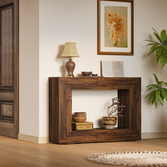 Farmhouse Console Table, 47" Wood Entryway Sofa Table with Storage#Colour_Dark Brown