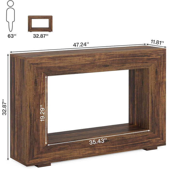 Farmhouse Console Table, 47" Wood Entryway Sofa Table with Storage#Colour_Dark Brown