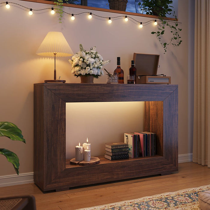 Farmhouse Console Table, 47" Wood Entryway Sofa Table with Storage#Colour_Dark Brown