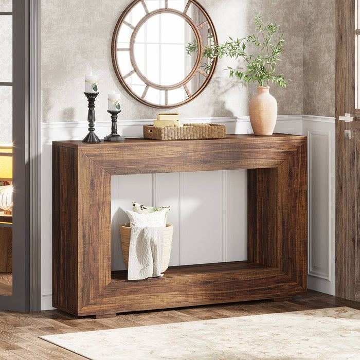 Farmhouse Console Table, 47" Wood Entryway Sofa Table with Storage#Colour_Dark Brown