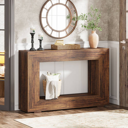 Farmhouse Console Table, 47" Wood Entryway Sofa Table with Storage#Colour_Dark Brown