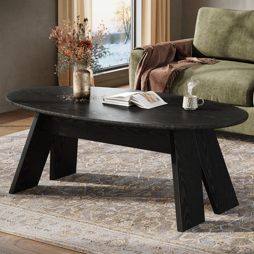 Tribesigns 47-Inch Oval Coffee Table with Rounded Profile, Modern Black Table for Living Room