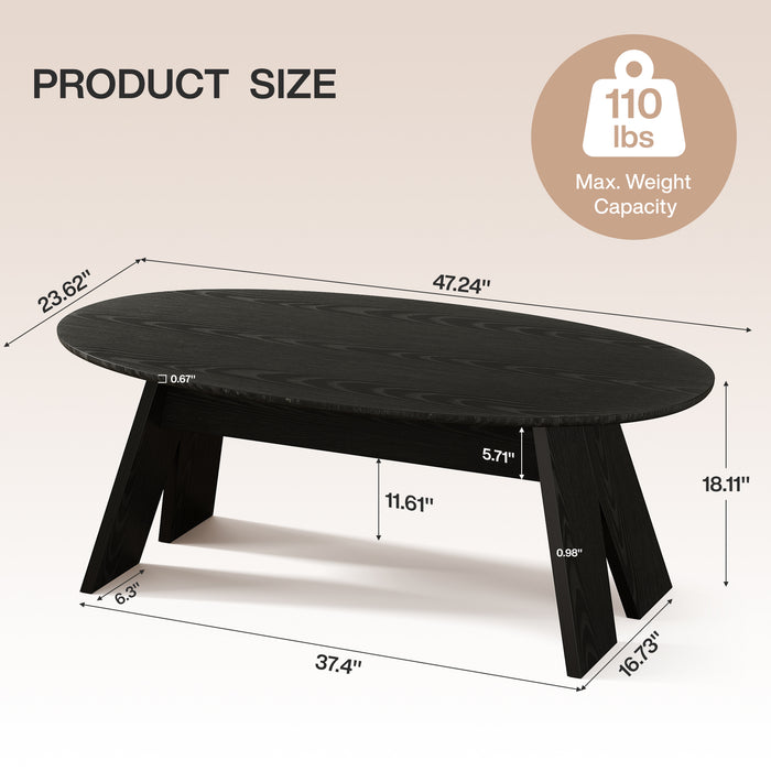Tribesigns 47-Inch Oval Coffee Table with Rounded Profile, Modern Black Table for Living Room