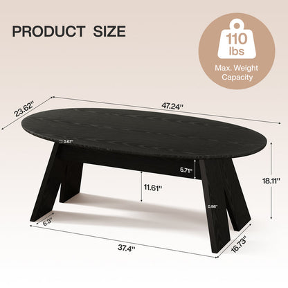 Tribesigns 47-Inch Oval Coffee Table with Rounded Profile, Modern Black Table for Living Room