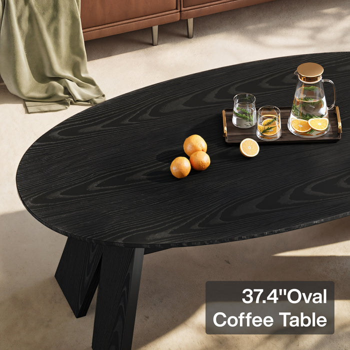 Tribesigns 47-Inch Oval Coffee Table with Rounded Profile, Modern Black Table for Living Room