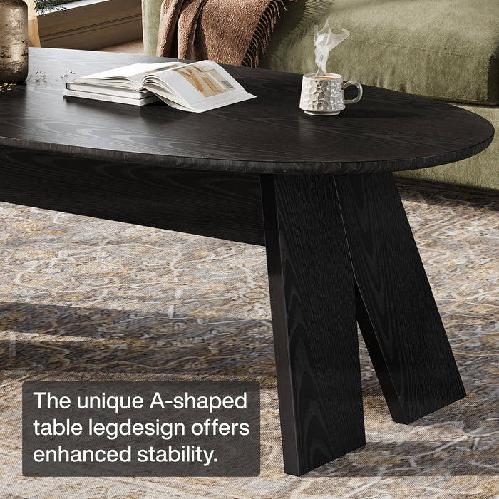 Tribesigns 47-Inch Oval Coffee Table with Rounded Profile, Modern Black Table for Living Room