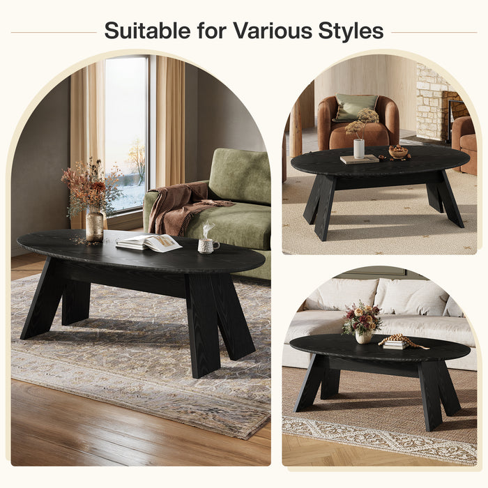 Tribesigns 47-Inch Oval Coffee Table with Rounded Profile, Modern Black Table for Living Room