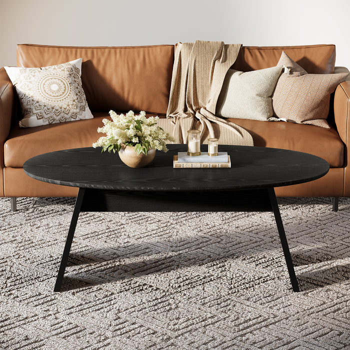 Tribesigns 47-Inch Oval Coffee Table with Rounded Profile, Modern Black Table for Living Room