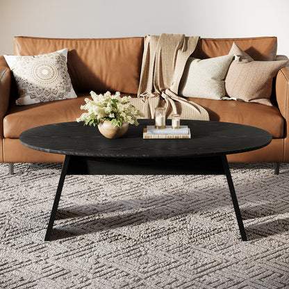 Tribesigns 47-Inch Oval Coffee Table with Rounded Profile, Modern Black Table for Living Room