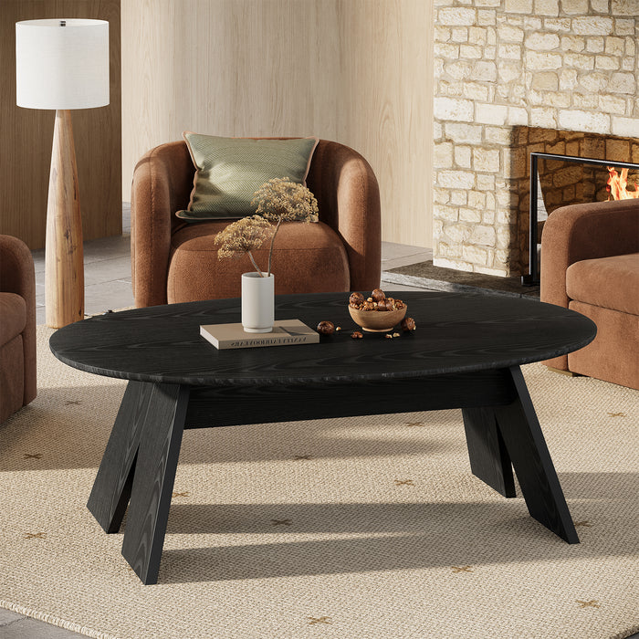 Tribesigns 47-Inch Oval Coffee Table with Rounded Profile, Modern Black Table for Living Room