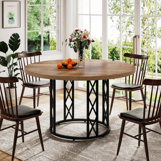 Tribesigns 47-Inch Round Dining Table for 4, Light Oak Kitchen Table with Sturdy Metal Base