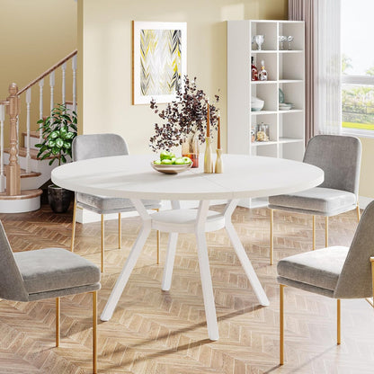 Tribesigns 47 Inch Round Dining Table, Modern White Kitchen Table for 6-8 People with Metal Legs for Dining Room