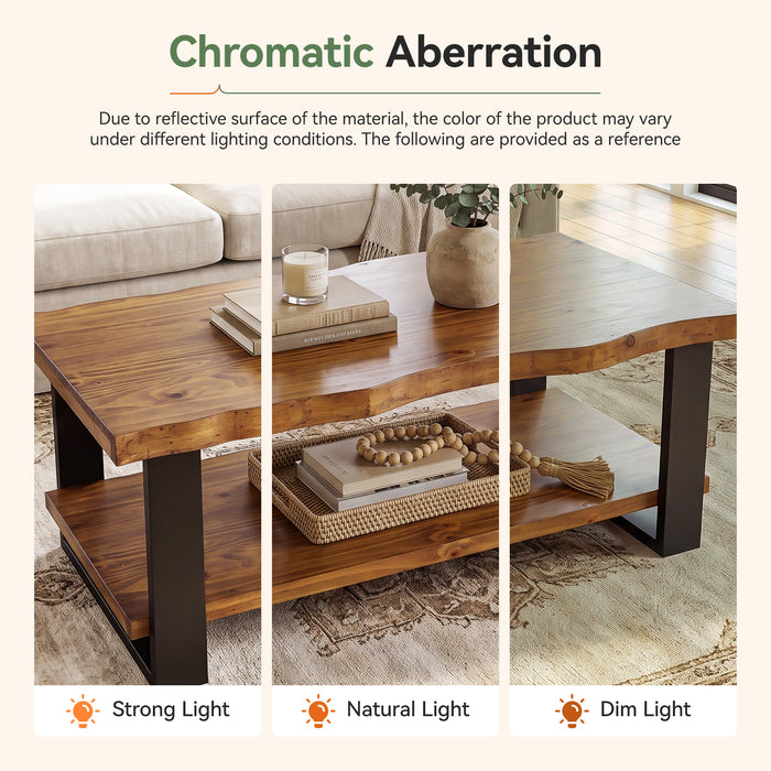 Tribesigns 47-Inch Solid Wood Coffee Table with Live Edge Top, 2-Tier Storage Table for Living Room