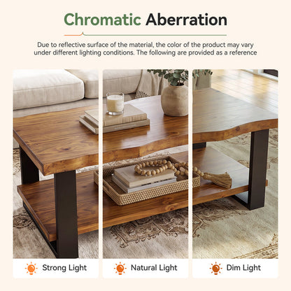 Tribesigns 47-Inch Solid Wood Coffee Table with Live Edge Top, 2-Tier Storage Table for Living Room