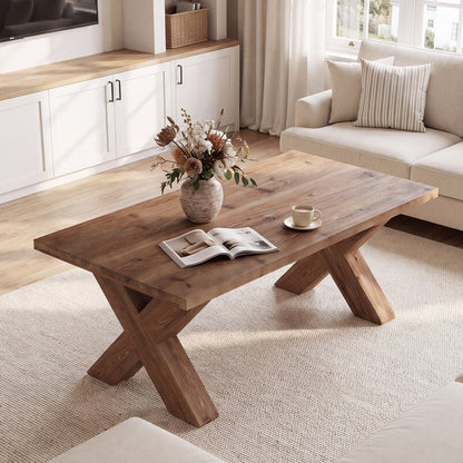 Tribesigns 47-Inch Solid Wood Coffee Table with X-Legs, Farmhouse Centre Table for Living Room