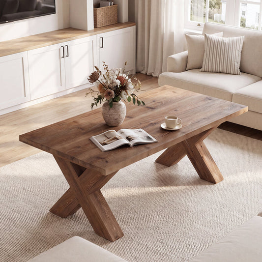 Tribesigns 47-Inch Solid Wood Coffee Table with X-Legs, Farmhouse Centre Table for Living Room