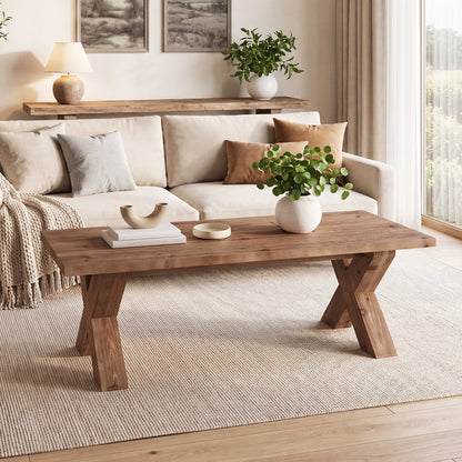 Tribesigns 47-Inch Solid Wood Coffee Table with X-Legs, Farmhouse Centre Table for Living Room