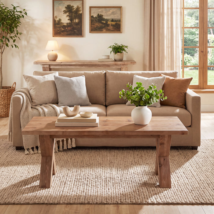 Tribesigns 47-Inch Solid Wood Coffee Table with X-Legs, Farmhouse Centre Table for Living Room