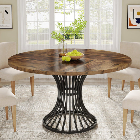 Round Dining Table for 4-6, 47" Farmhouse Circle Kitchen Table Tribesigns#Colour_Brown