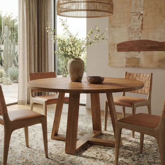 Tribesigns 47.2 Inch Solid Wood Round Dining Table for 4, Farmhouse Kitchen Table with Trestle Base