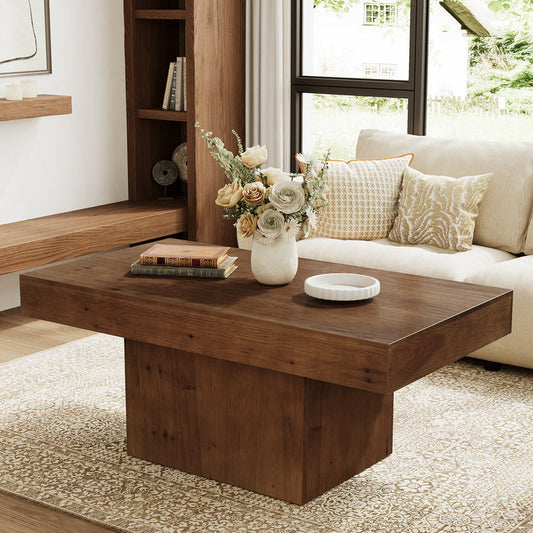 Tribesigns 47.24-Inch Solid Wood Coffee Table, Mid Century Modern Rectangle Center Table with Wooden Pedestal for Living Room