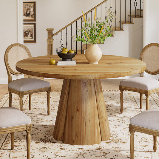Tribesigns 47.24-Inch Solid Wood Dining Table, Farmhouse Round Kitchen Table with Pedestal Base for Dining Room