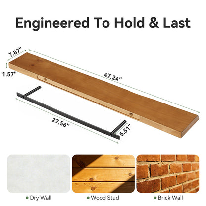 Tribesigns 47.24" Solid Wood Floating Shelves Set of 3 with Live Edge Design, Wall Decor Storage