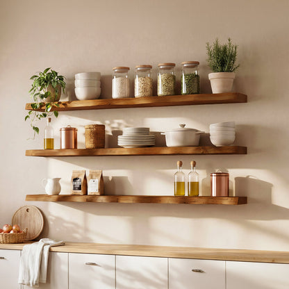 Tribesigns 47.24" Solid Wood Floating Shelves Set of 3 with Live Edge Design, Wall Decor Storage