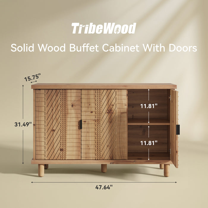 Tribesigns 47.6-Inch Farmhouse Sideboard Cabinet with 3 Doors, Solid Wood Buffet Cabinet for Kitchen