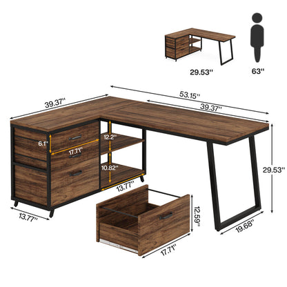 Tribesigns 53-Inch Reversible L-Shaped Desk with 3 Drawers, Corner Computer Desk for Home Office