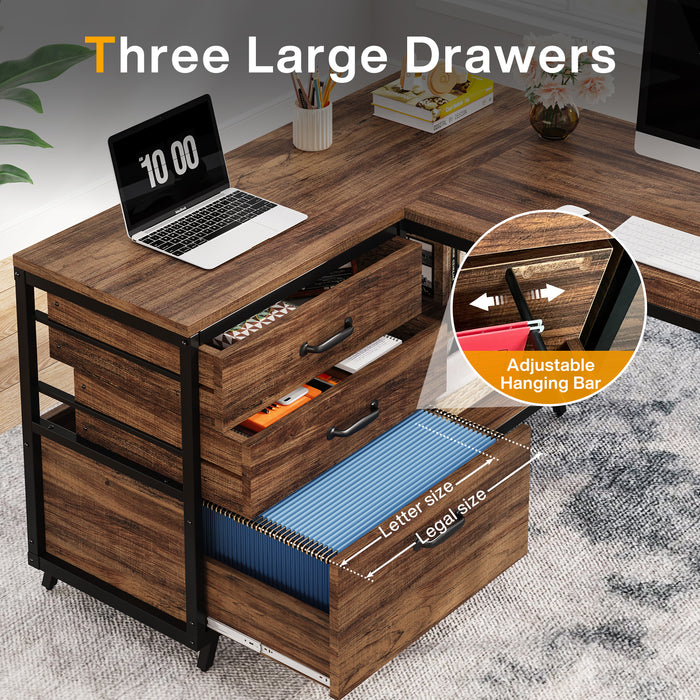 Tribesigns 53-Inch Reversible L-Shaped Desk with 3 Drawers, Corner Computer Desk for Home Office
