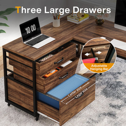 Tribesigns 53-Inch Reversible L-Shaped Desk with 3 Drawers, Corner Computer Desk for Home Office