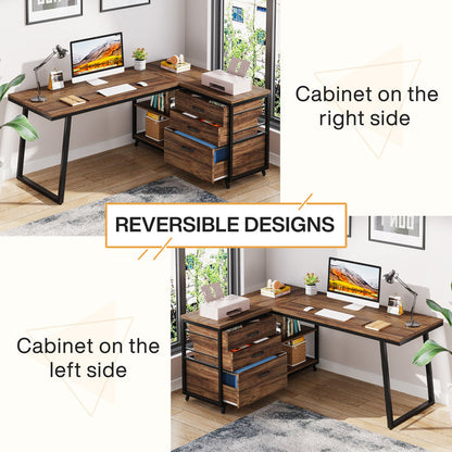 Tribesigns 53-Inch Reversible L-Shaped Desk with 3 Drawers, Corner Computer Desk for Home Office