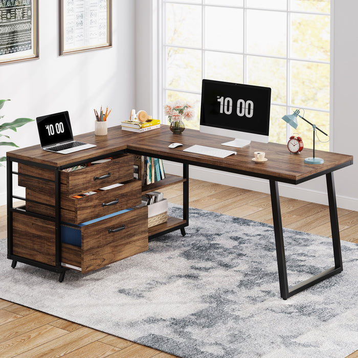 Tribesigns 53-Inch Reversible L-Shaped Desk with 3 Drawers, Corner Computer Desk for Home Office