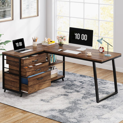 Tribesigns 53-Inch Reversible L-Shaped Desk with 3 Drawers, Corner Computer Desk for Home Office