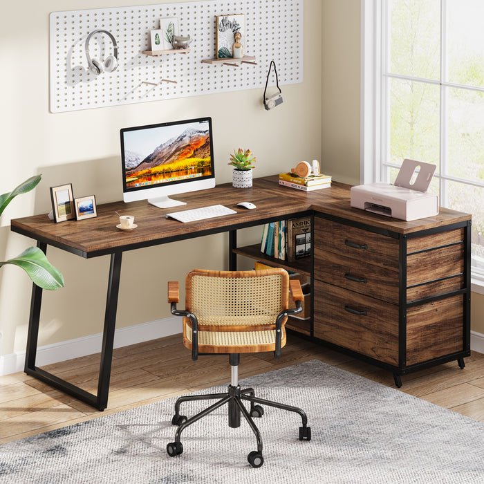 Tribesigns 53-Inch Reversible L-Shaped Desk with 3 Drawers, Corner Computer Desk for Home Office