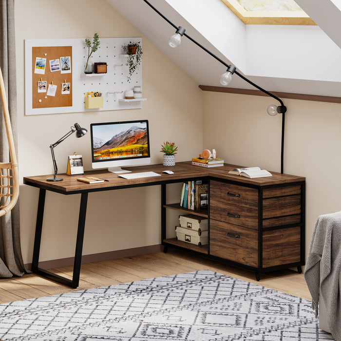 Tribesigns 53-Inch Reversible L-Shaped Desk with 3 Drawers, Corner Computer Desk for Home Office
