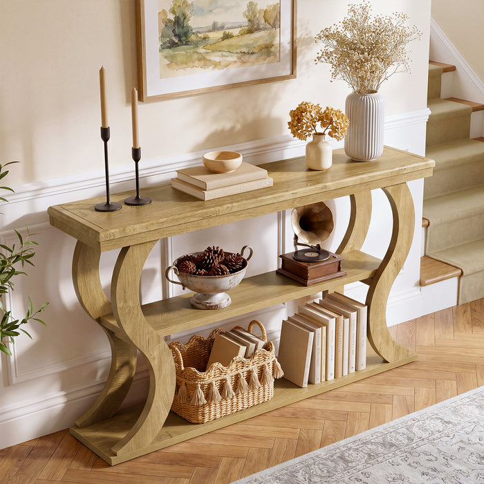 Tribesigns 55 Inch Console Table with 3-Tier Storage, Farmhouse Hallway Table with Wave Legs