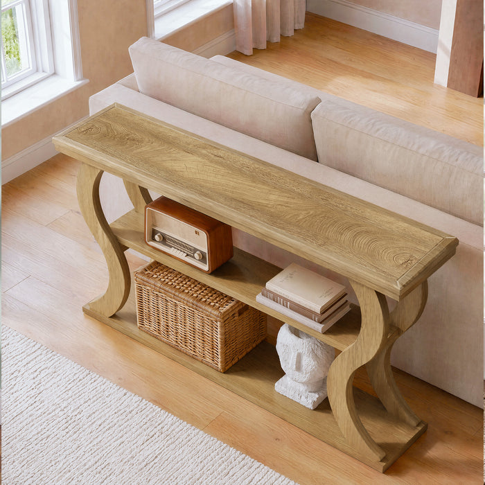 Tribesigns 55 Inch Console Table with 3-Tier Storage, Farmhouse Hallway Table with Wave Legs