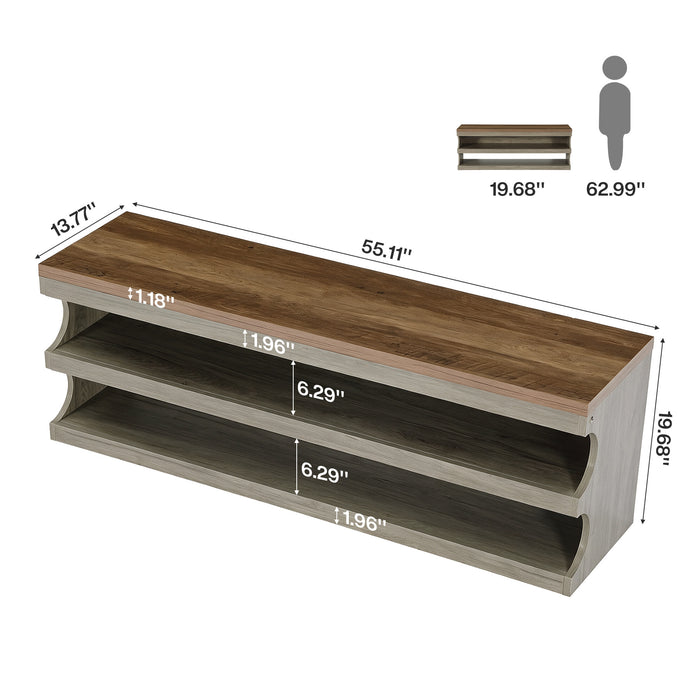 Tribesigns 55 Inch Entryway Bench, 3 Tier Shoe Storage Bench with Seating for Hallway and Bedroom
