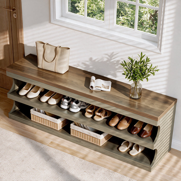 Tribesigns 55 Inch Entryway Bench, 3 Tier Shoe Storage Bench with Seating for Hallway and Bedroom