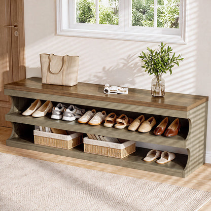 Tribesigns 55 Inch Entryway Bench, 3 Tier Shoe Storage Bench with Seating for Hallway and Bedroom