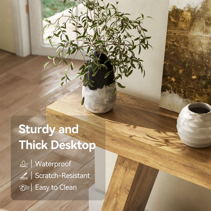 55-Inch Farmhouse Console Table with Storage, Natural Brown Sofa Table for Hallway and Living Room
