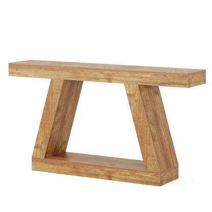 55-Inch Farmhouse Console Table with Storage, Natural Brown Sofa Table for Hallway and Living Room