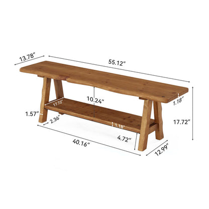 Tribesigns 55-Inch Solid Wood Entryway Bench with Live-Edge, 2-Tier Shoe Storage for Bedroom