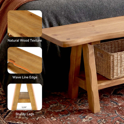 Tribesigns 55-Inch Solid Wood Entryway Bench with Live-Edge, 2-Tier Shoe Storage for Bedroom