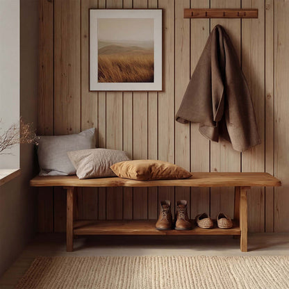 Tribesigns 55-Inch Solid Wood Entryway Bench with Live-Edge, 2-Tier Shoe Storage for Bedroom