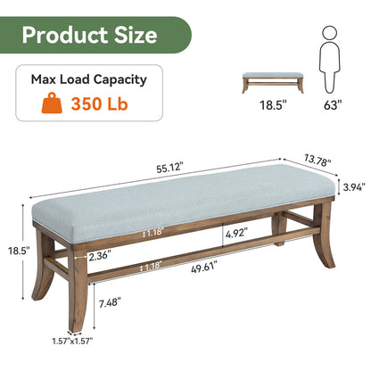 Tribesigns 55-Inch Upholstered Bench, Solid Pine Wood Frame with Cushion for Bedroom Entryway